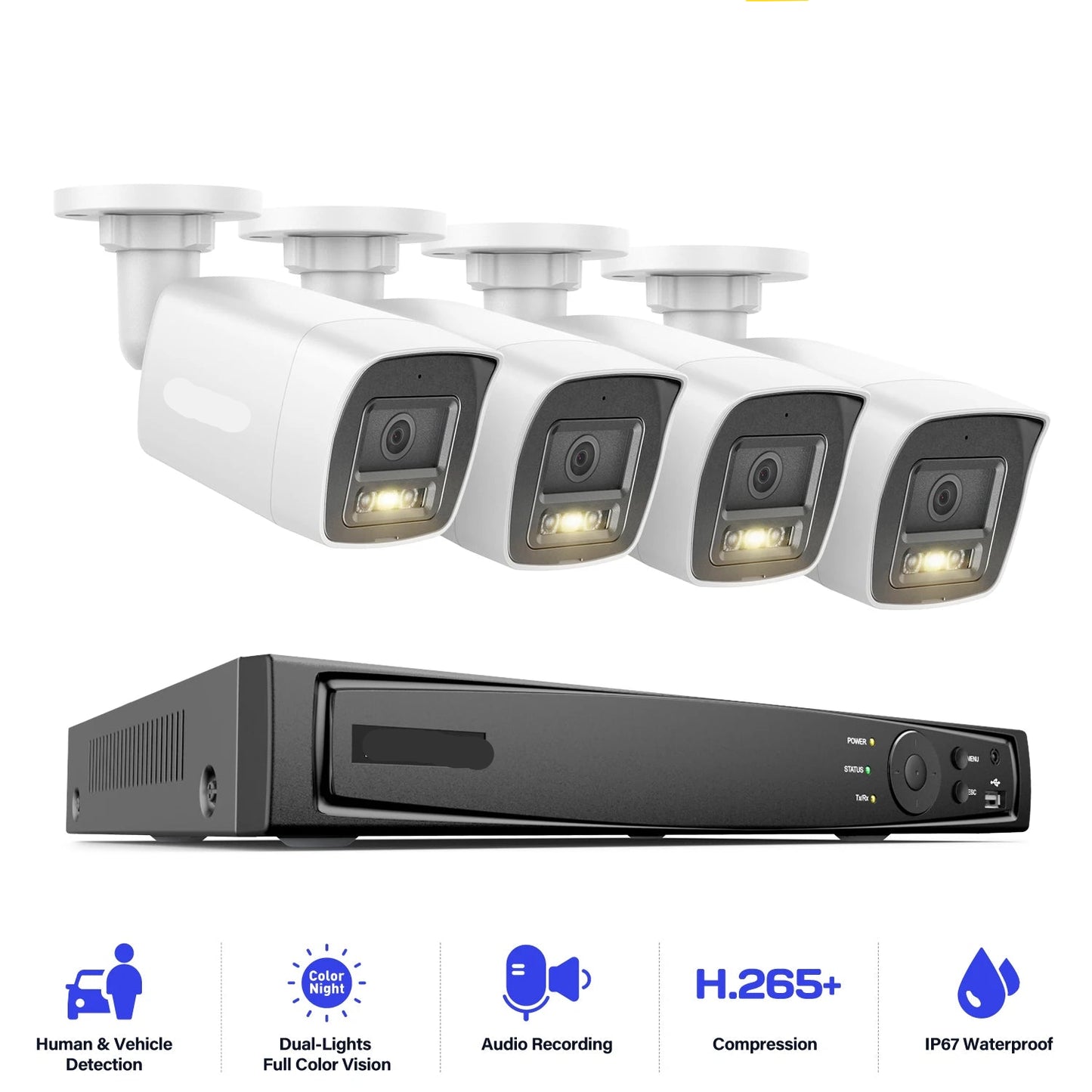 Beveiligingscamera's - Camerabewaking - CCTV Camerasysteem - 4K PoE Video - 8-kanaals NVR – Waterdichte -  Binnen/Buiten Camera’s -  CCTV Kit met Audio Opname & Tweeweg Audio - Inclusief 8MP & 12MP Beveiligingscamera’s – Zonder HDD Opslag