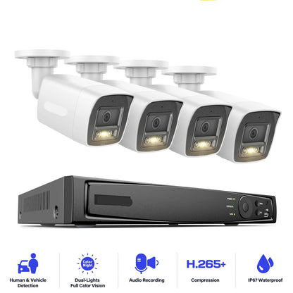 Beveiligingscamera's - Camerabewaking - CCTV Camerasysteem - 4K PoE Video - 8-kanaals NVR – Waterdichte -  Binnen/Buiten Camera’s -  CCTV Kit met Audio Opname & Tweeweg Audio - Inclusief 8MP & 12MP Beveiligingscamera’s – Zonder HDD Opslag