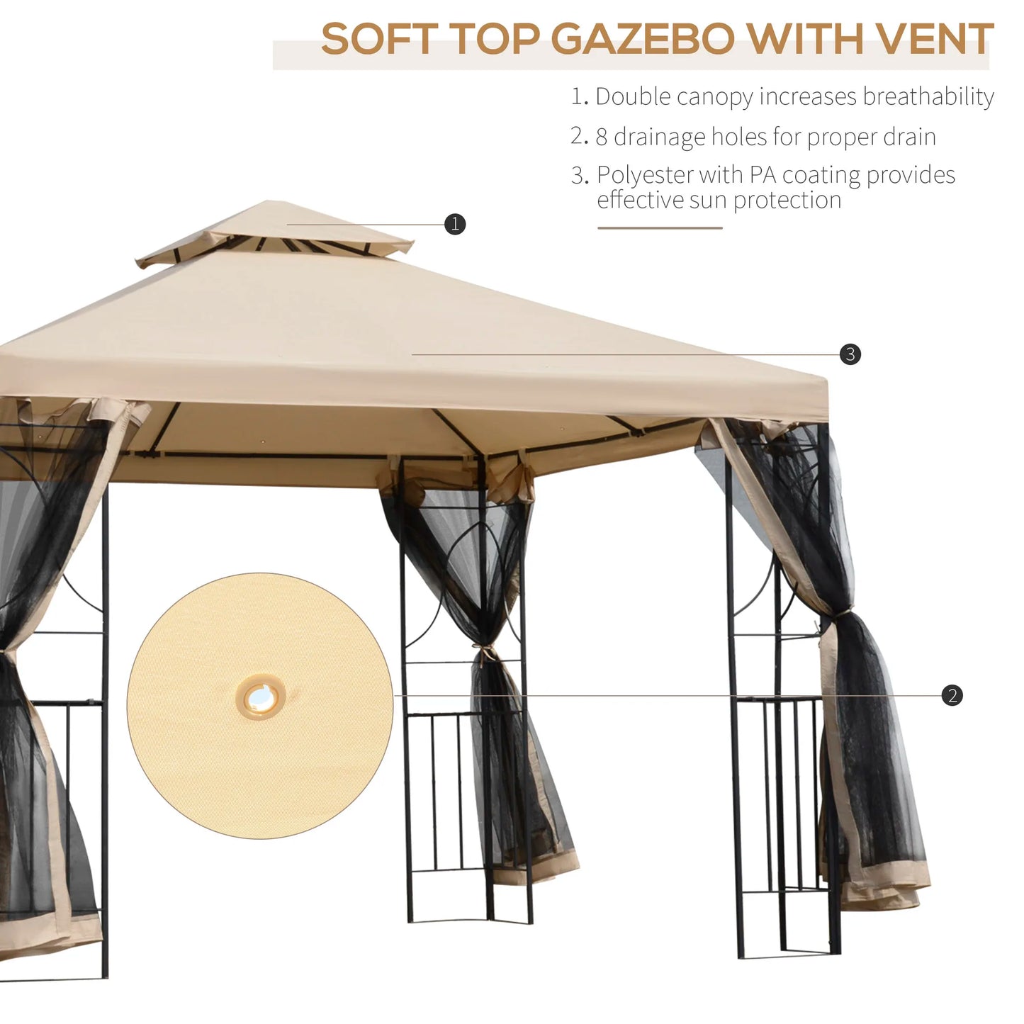 Tuinpaviljoen – Tuintent – Overkapping – Tuinhuis – Zomerhuis – Waterafstotend Polyester Dak – Metalen Frame Met Planken - QUORE