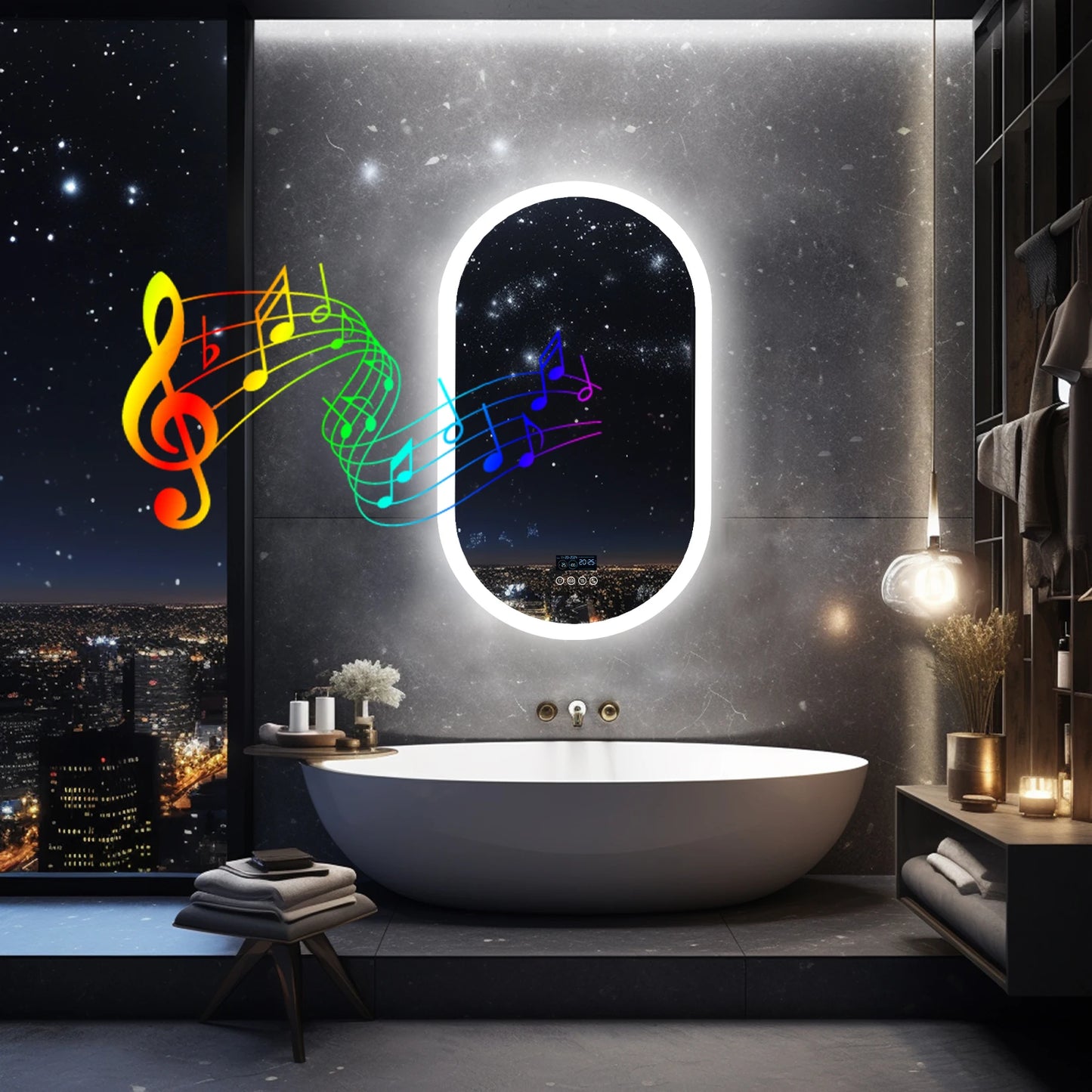 Verlichte Badkamerspiegel – Wandspiegel – LED Spiegel – Anti Condens Spiegel – Ovaal - 50x80cm – Touch Sensor – IP65 Waterbestendig