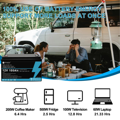 LiFePO4 Accu – Lithium Batterij – Camperaccu – Bootaccu – Off-Grid Accu – 12,8V 100Ah – 4000 Cycli