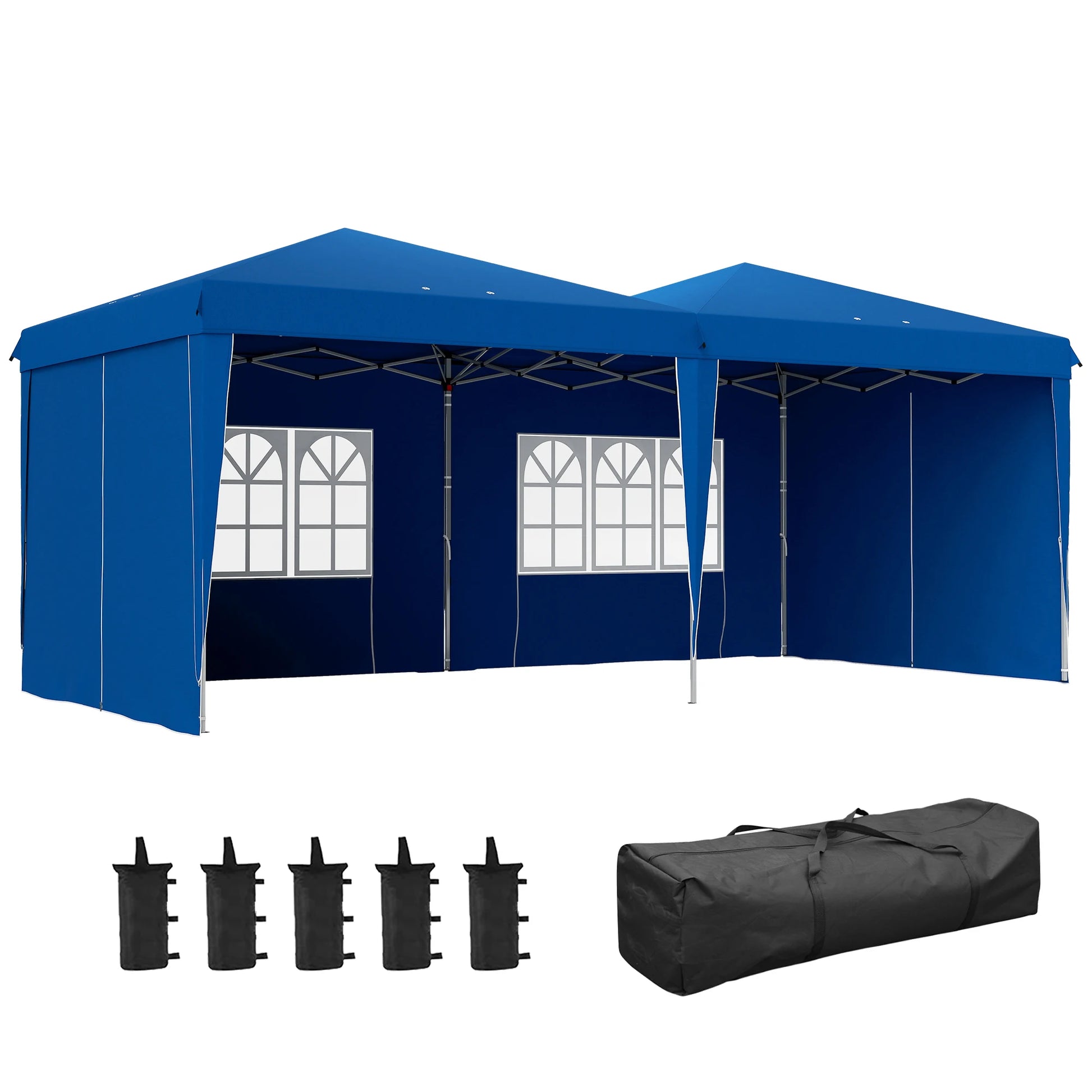 Tuinpaviljoen – Partytent – Tuitent – Vouwtent – Opvouwbare Tent – 3 x 6 Meter – Verstelbare Hoogte – Waterbestendig Frame - Blauw - QUORE