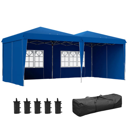 Tuinpaviljoen – Partytent – Tuitent – Vouwtent – Opvouwbare Tent – 3 x 6 Meter – Verstelbare Hoogte – Waterbestendig Frame - Blauw - QUORE