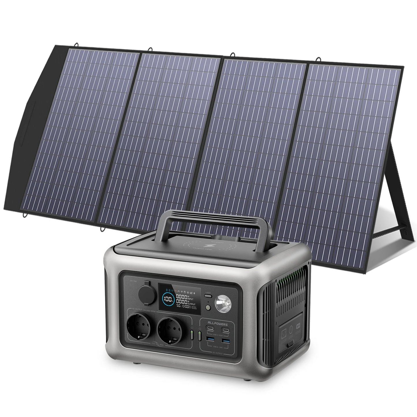 Powerstation - Generator - Aggregaat - Powerbank - Draagbare - 600W - met 200W Zonnepaneel - 299Wh LiFePO4 Zonnegenerator - met Snelladen in 1 Uur - Zwart