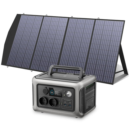 Powerstation - Generator - Aggregaat - Powerbank - Draagbare - 600W - met 200W Zonnepaneel - 299Wh LiFePO4 Zonnegenerator - met Snelladen in 1 Uur - Zwart