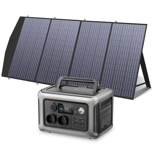 Powerstation - Generator - Aggregaat - Powerbank - Draagbare - 600W - met 200W Zonnepaneel - 299Wh LiFePO4 Zonnegenerator - met Snelladen in 1 Uur - Zwart