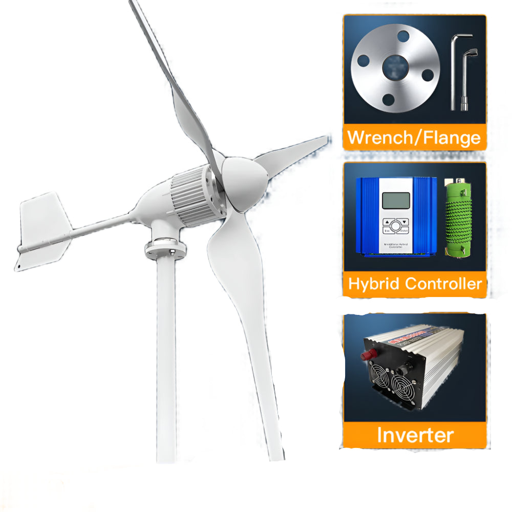 Windturbine – Horizontale As – 6KW Windgenerator – Windenergie Systeem – Duurzame Energie – Laag Aanvangsvermogen – Aluminium Behuizing - 6000W - 48V - Met Off-grid Systeem 1