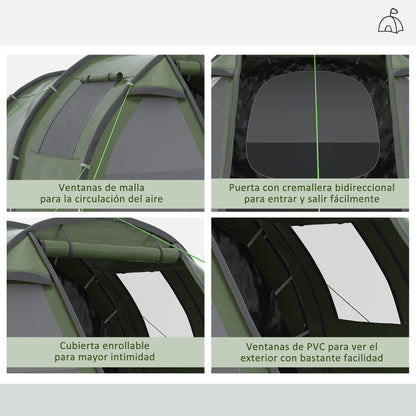 Tunnel Tent - 3 tot 4 Personen - Waterdicht & UV-bestendig - Grote Ruimte - Ventilatieramen - Outdoor Kampeertent - 475x264x172 cm - Groen - QUORE
