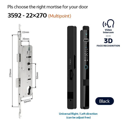 Slimme Deurslot – Elektronisch Slot – Biometrisch Slot – Cijferslot – App Bediening – Vingerafdruk & Gezichtsherkenning – IP66 Waterdicht – Verstelbaar 30-70 mm - 3592DD - Zwart