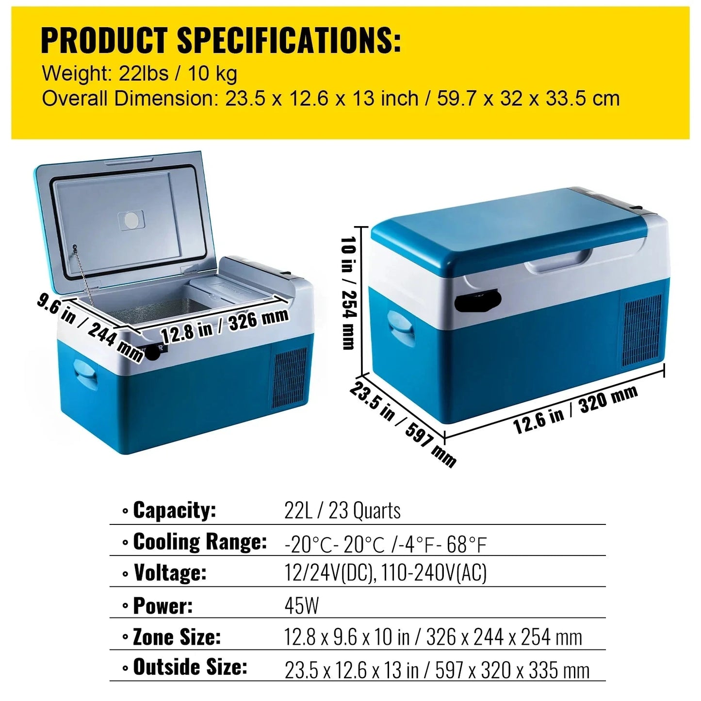 Auto Koelbox - Compressor Koelkast - Koelbox - Compressor Koelbox - Camping Koelkast - met Vriezerfunctie - 22L - 12V/24V & 230V AC - 45dB - -20°C tot +20°C - Voor Camping - Auto - Boot & Buitenactiviteiten