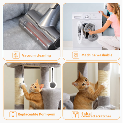 Kattenboom -  Krabpaal - Luxe Krabpaal met Meerdere Niveaus – Kattentoren met Huisje & Krabpalen – Stabiele Kattenboom voor Binnen – Kattenaccessoires & Speelgoed - Large -  143cm - Groen