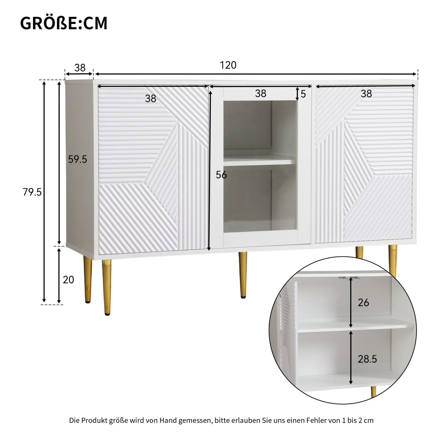 Kast – Opbergkast – Woonkamer Meubel – Dressoir – Spaanplaat – Metalen Poten – 120 x 38 x 79.5 cm - Wit - QUORE