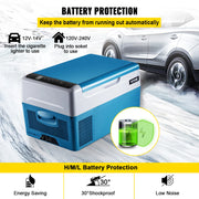 Mini koelkast - Mini koelkast voor drankjes - Mini auto koelkast - Draagbare compressor koeler - Mini koelkast voor op reis - 22L - 12/24V DC - 110-240V - 45W - Blauw