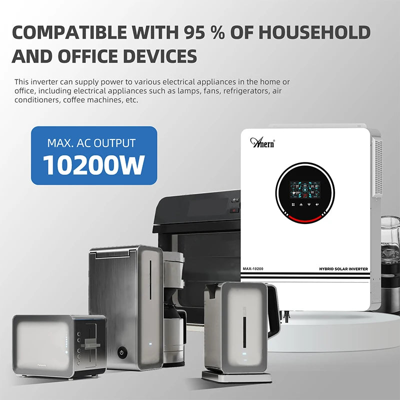 Hybride Solar Inverter – Zonne-Omvormer – Off-Grid Omvormer – Pure Sinus Omvormer – Mppt Solar Charger – 10,2 KW Met WiFi – 230VAC Pure Sinusgolf Output - QUORE