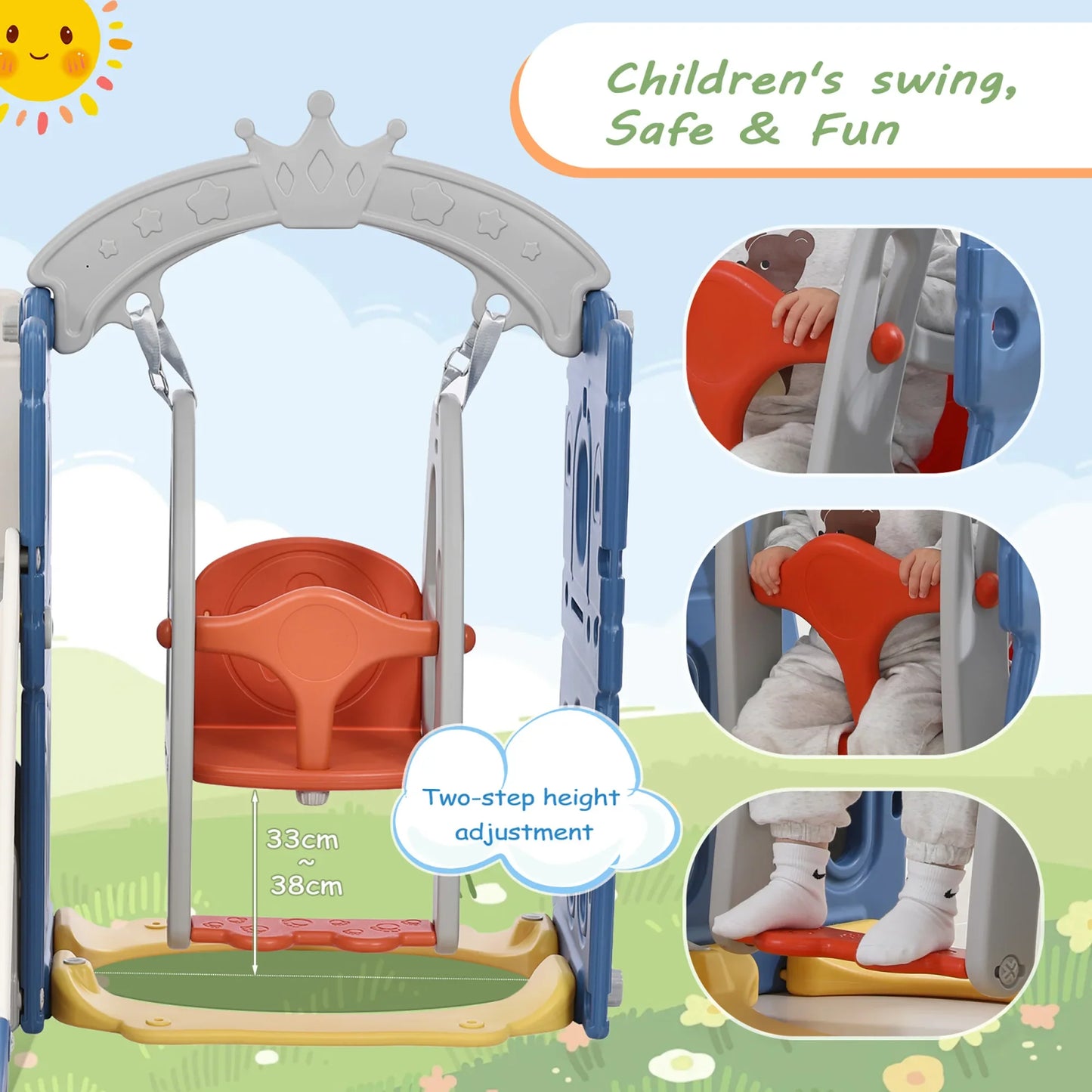 Lazyspace 5 in 1 Children's Slide, Climbing, Storage Space, Swing, Basketball Basket, Slide & Climbing Toy for Children Playroom