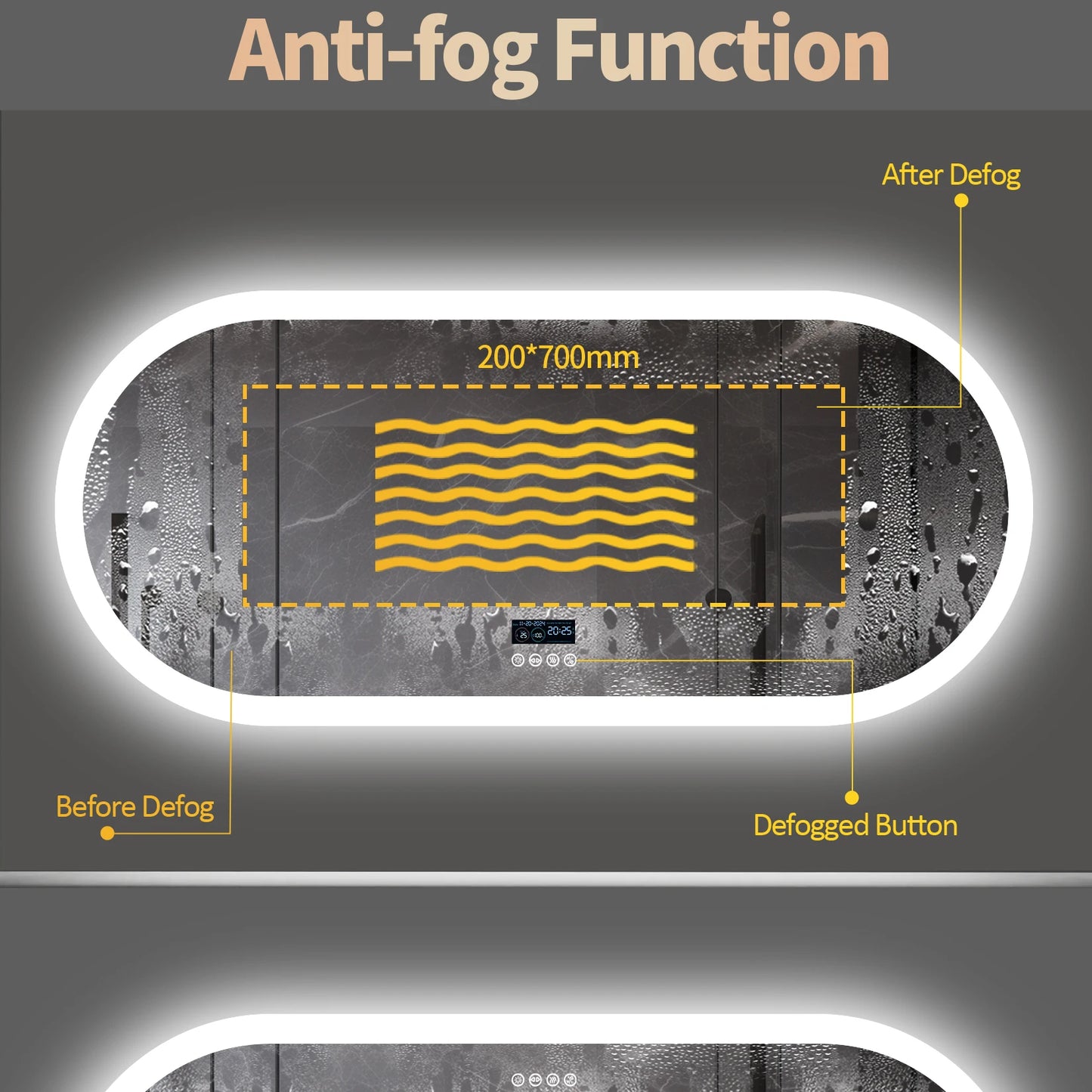 Badkamerspiegel – Spiegel Met Speaker – Led Spiegel – Anti-Fog Spiegel – Frameloos Design – Bluetooth Speaker – Driedelige Ledverlichting - Ovaal - 120x60cm - QUORE