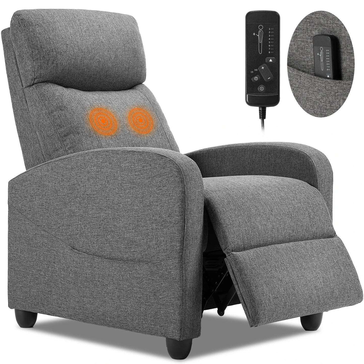 Relaxstoel - Relaxstoelen - Massagestoel - Loungestoel - met Massagefunctie - en Verstelbare Rugleuning - Comfortabele Fauteuil - Moderne Loungebank - Stoffen Bekleding - voor Woonkamer of Thuisbioscoop