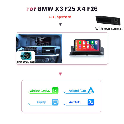 Multimedia Speler BMW X3 F25 X4 F26 – Draadloze CarPlay – Android Auto – Touchscreen Radio – GPS Navigatie – 10,25 Inch Scherm – Achteruitrijcamera Ondersteuning
