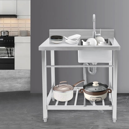 Vrijstaande Spoelbak – Enkele Kom – Keukenbak – Wasbak – Buitenbak – Roestvrij Staal – Ruime Afmetingen 80x55x84 cm – Inclusief Kraan