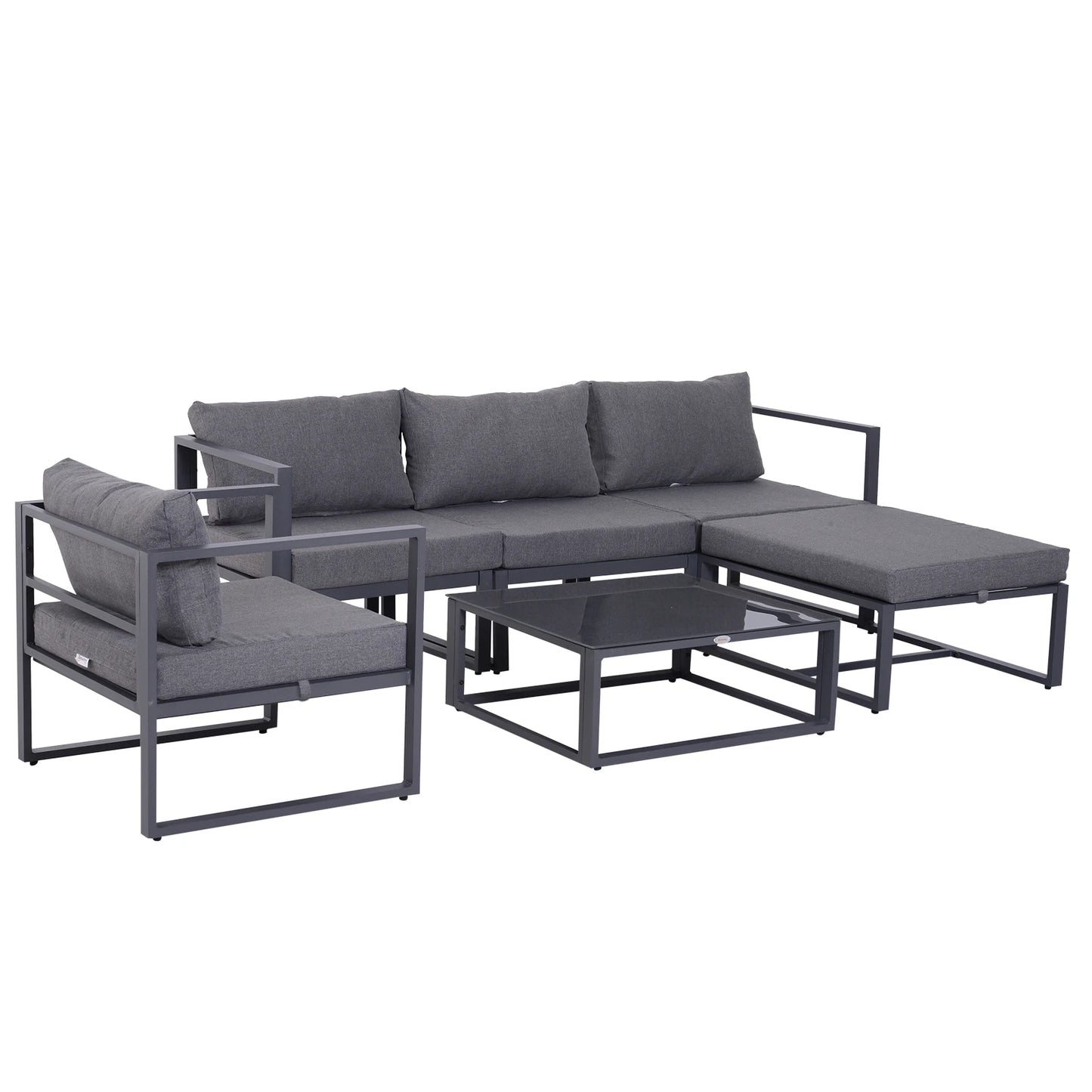 Loungeset Buiten – Tuinmeubelen – Balkonset – Zithoek – Aluminium Frame – Waterbestendige Kussens – Geharde Glazen Tafel - QUORE