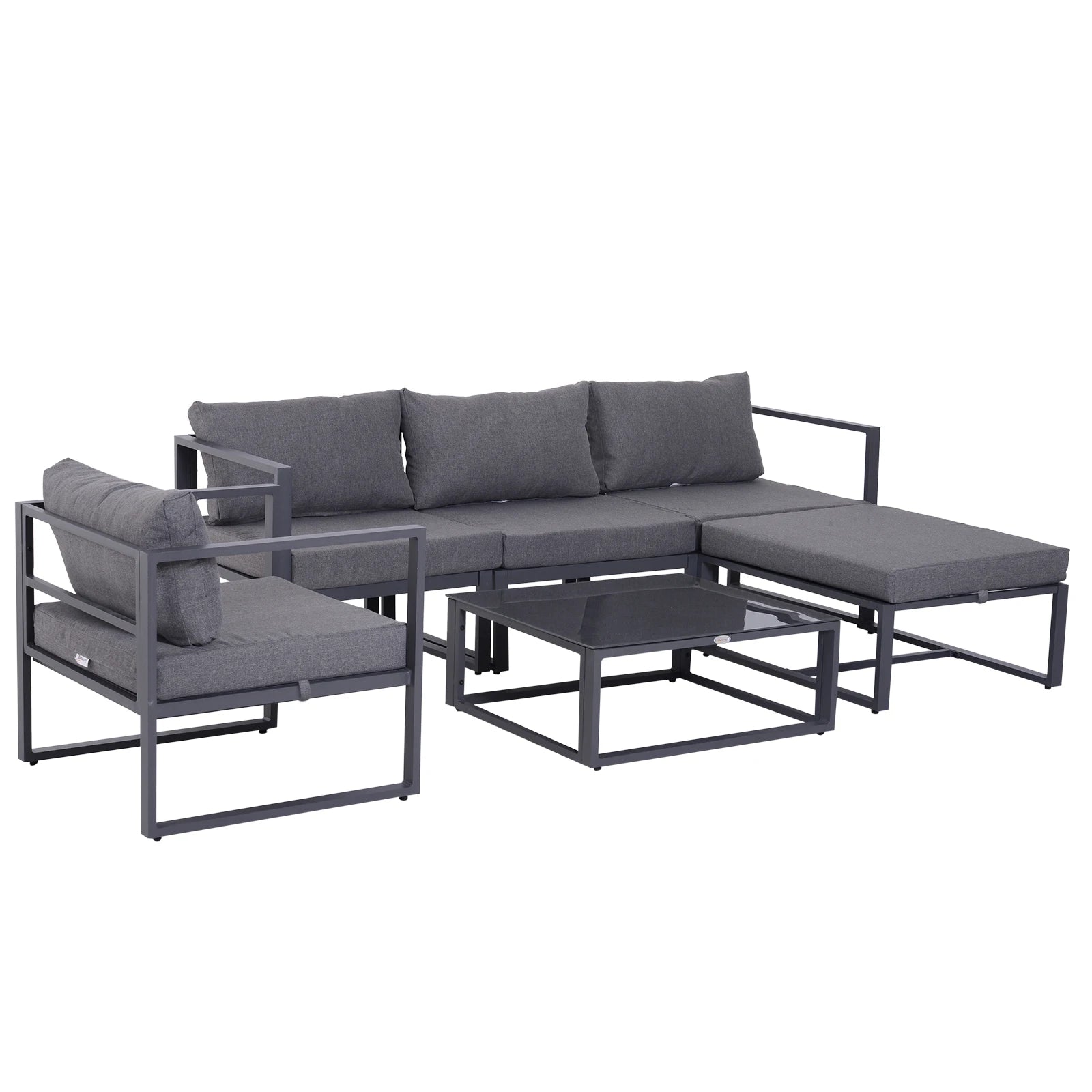 Loungeset Buiten – Tuinmeubelen – Balkonset – Zithoek – Aluminium Frame – Waterbestendige Kussens – Geharde Glazen Tafel - QUORE