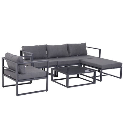 Loungeset Buiten – Tuinmeubelen – Balkonset – Zithoek – Aluminium Frame – Waterbestendige Kussens – Geharde Glazen Tafel - QUORE