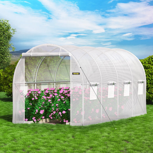 Tuinkas - Broeikas - Tunnelkas met PE Waterdichte Hoes - 15x7x7 ft - Gegalvaniseerd Staal - Wit - Draagbaar - Kas - Serre - Kweekkas - Foliekas - Groentekas - Tomatenkas - Voor Tuin en Plantbescherming