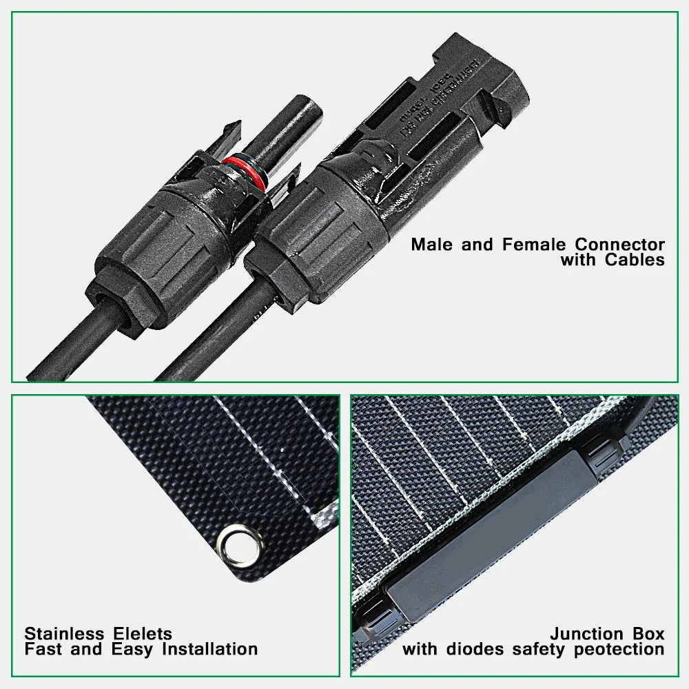Zonnepaneel - Zonnepanelen - Zonnepanelen met stekker - Zonnepaneel camper - Zonnepanelen plat dak - 100W - Hoogwaardige ETFE Flexibele Zonnepaneel Monokristallijn Kit voor 12V Acculader - Off-Grid Power Camping