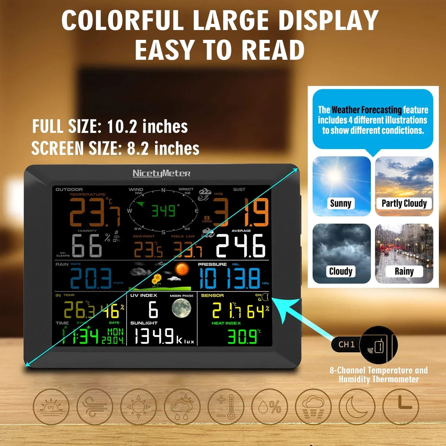 Weerstation – Hygrometer – Thermometer – Luchtvochtigheidsmeter – Regenmeter – Draadloos – Zonne-energie Buitensensor