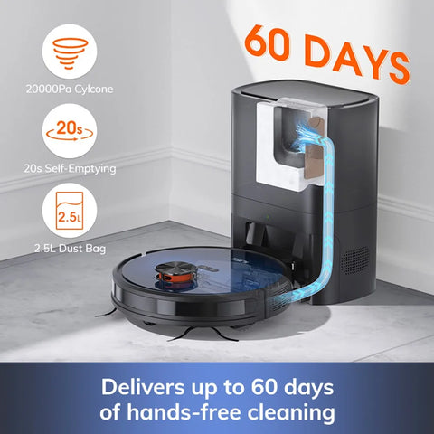 Robot Vacuum Cleaner - 2-in-1 - Mopping Function - Emptying Station, Self-emptying Base - 3000Pa Suction Power - 2.5L Dust Bag - LDS Navigation - 150 mins Runtime - Save up to 5 Maps - App &amp; Voice Control - EU Plug - Gradient Blue