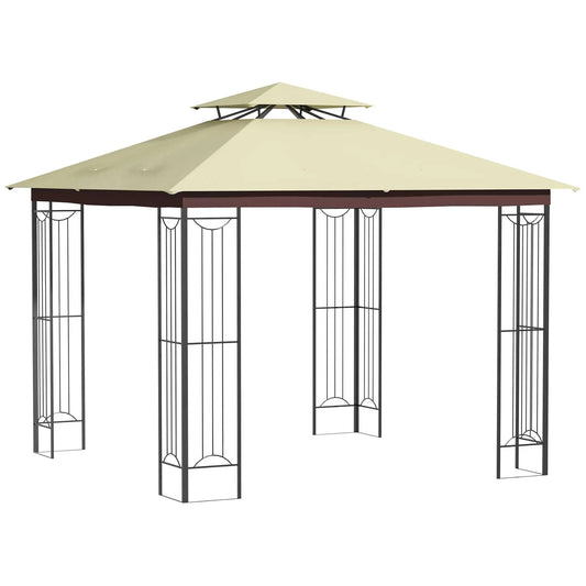 Prieel - Tuinprieel - Tuin Paviljoen - Luxe Garden Paviljoen 3x3m - Met Dubbele Ventilatiedak & Zonnedoek - Beige - 297x297x265 cm - QUORE