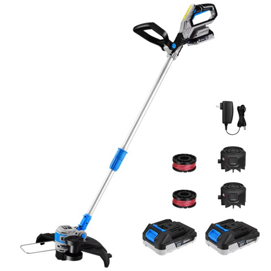 Accu Grastrimmer - Grasmaaier - Bosmaaier - Hoogte Verstelbaar - met Maaiaccessoires - Lange Levensduur - Voor Gazons - Tuinen - Weiden - 20V - 30cm Snijbreedte - Blauw