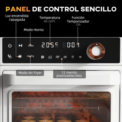 Freestanding Electric Oven with Accessories - 13L - Hot Air and Grill - 1200W - White - Multifunctional Desktop Electric Oven