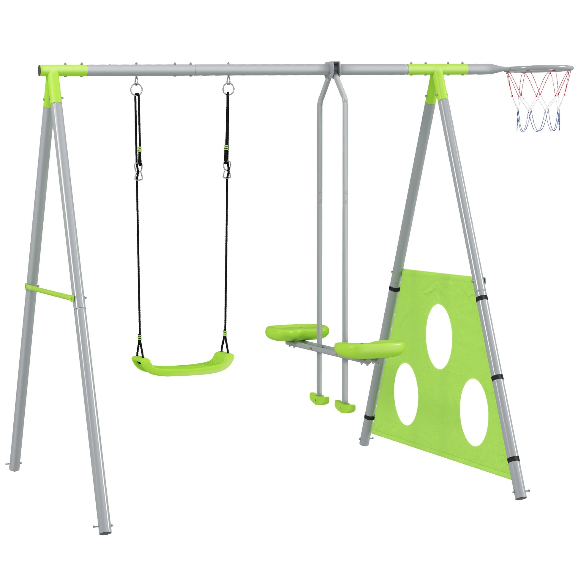 4-in-1 Schommelset – Speelset – Tuinset – Schommel – Glijbaan – Verstelbare Schommelhoogte – Stabiele Metalen Constructie - QUORE