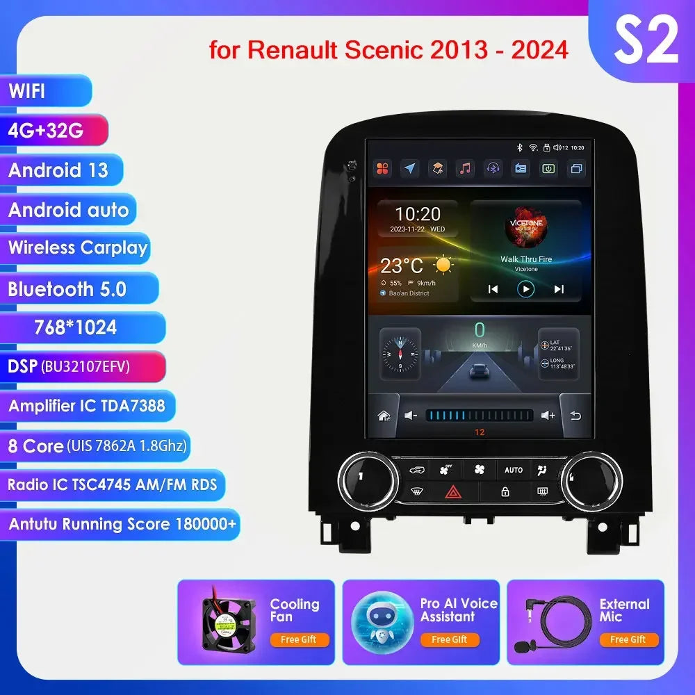 9,7 Inch Autoradio – Multimediasysteem – Navigatie – Carplay – Touchscreen – Android 14 – Snelle Octa-Core Processor - QUORE