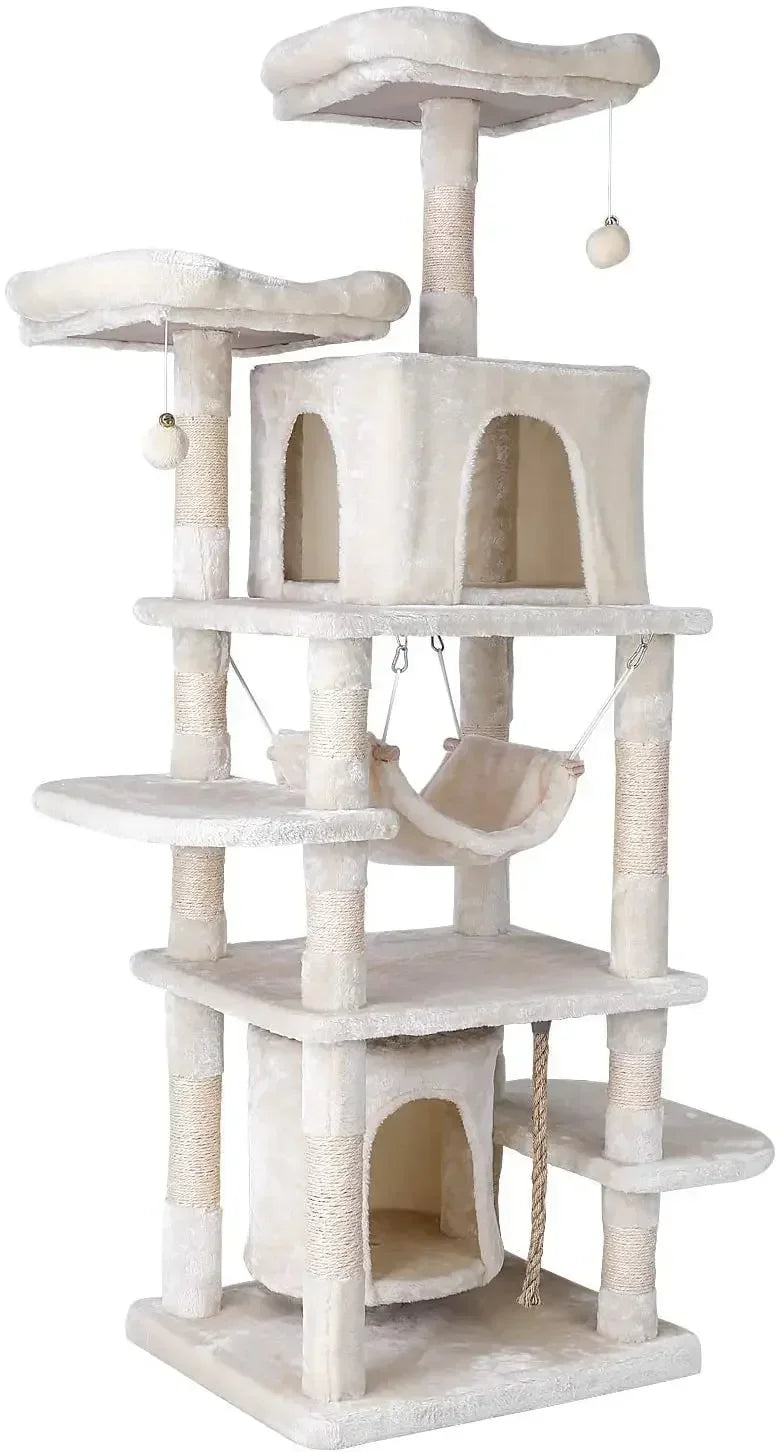 Kattenkrabpaal - 170 cm – Luxe Multi-Level Klimboom - met Krabpaal - voor Katten - Hangmat en Schuilhuisjes - Beige