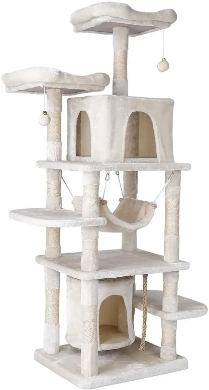 Kattenkrabpaal - 170 cm – Luxe Multi-Level Klimboom - met Krabpaal - voor Katten - Hangmat en Schuilhuisjes - Beige
