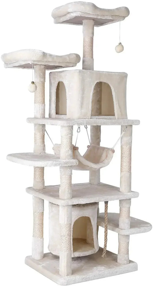 Kattenkrabpaal - 170 cm – Luxe Multi-Level Klimboom - met Krabpaal - voor Katten - Hangmat en Schuilhuisjes - Beige