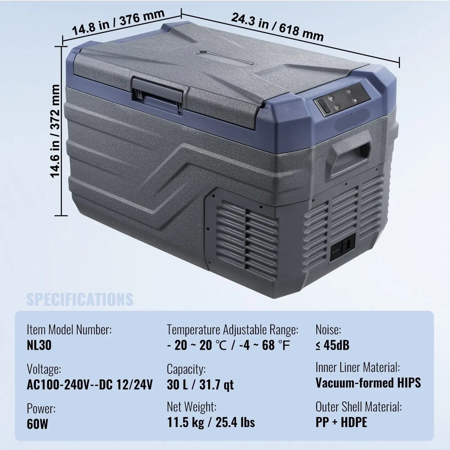 Auto Koelkast - Camping Koelkast - Draagbare Auto Koelbox - Compressor Koelkast 12V/24V - 30L - Snelle Koeling - Energiezuinig - Voor Auto - Camper - en Boot