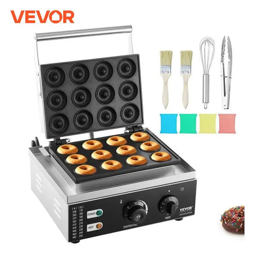 VEVOR 6/12 Hole Electric Donut Maker Commercial Donut Machine with Non-stick Surface Double-Sided Heating Waffle Machine