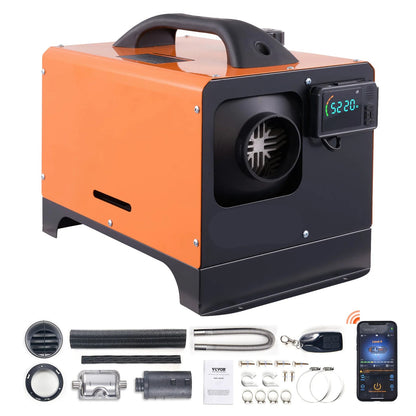 Luchtverwarmer - Standkachel - Alles-in-één - 12V - 5KW - Bluetooth & LCD-Scherm - Afstandsbediening - Draagbare Parkeerverwarming - voor Camper - Auto - Boot - Binnengebruik - Oranje