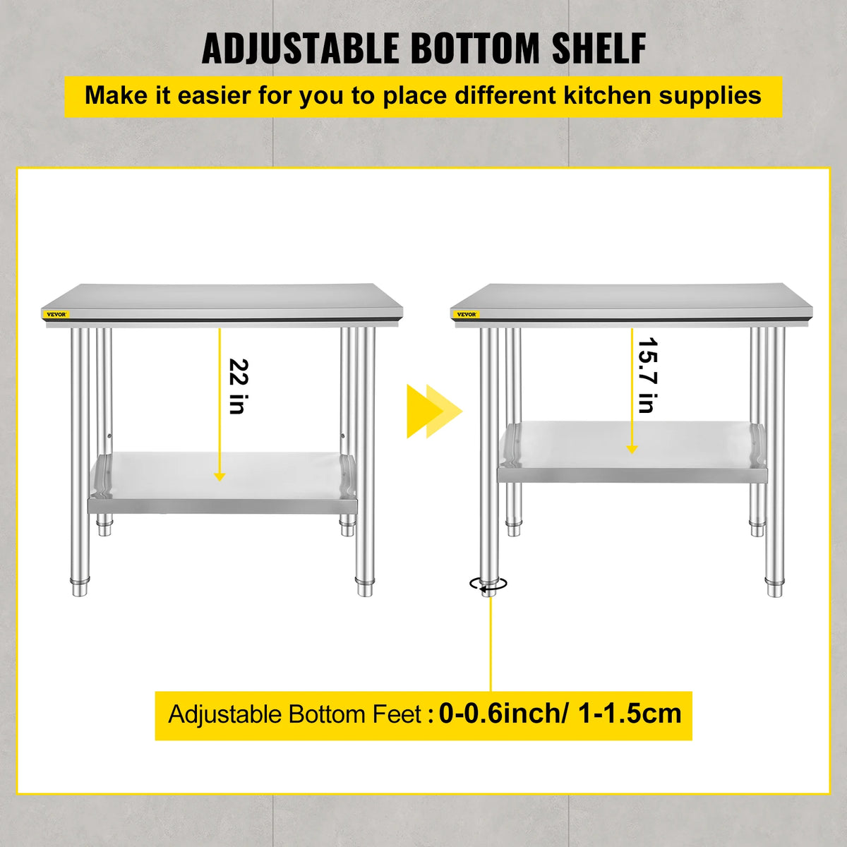 Keukenwerkbank - Keukenwerktafel - Kookeiland - Keukentafel - 24x24x35 inch - 330 LBS - Commerciële Horeca Tafel - Onderblad Roestvrij Staal - voor Restaurant Garage - QUORE