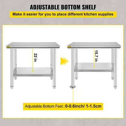 Keukenwerkbank - Keukenwerktafel - Kookeiland - Keukentafel - 24x24x35 inch - 330 LBS - Commerciële Horeca Tafel - Onderblad Roestvrij Staal - voor Restaurant Garage - QUORE