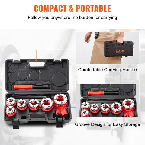 Vevor - Pipe Guide - Ratchet Tool - Portable Pipe Reading Kit - with 6PCS NPT Dies - Ratchet Pipe Reading Kit - Pipe Die