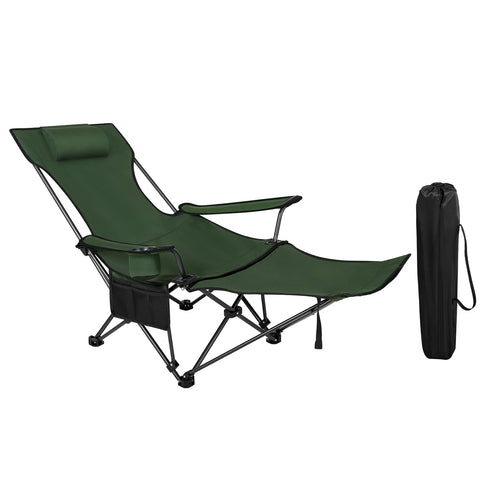 Folding Camping Chair - Beach Chair - Camping Chair - Folding Chair - Folding Chair - Lounge Chair - with Retractable Footrest and Removable Headrest - Blue