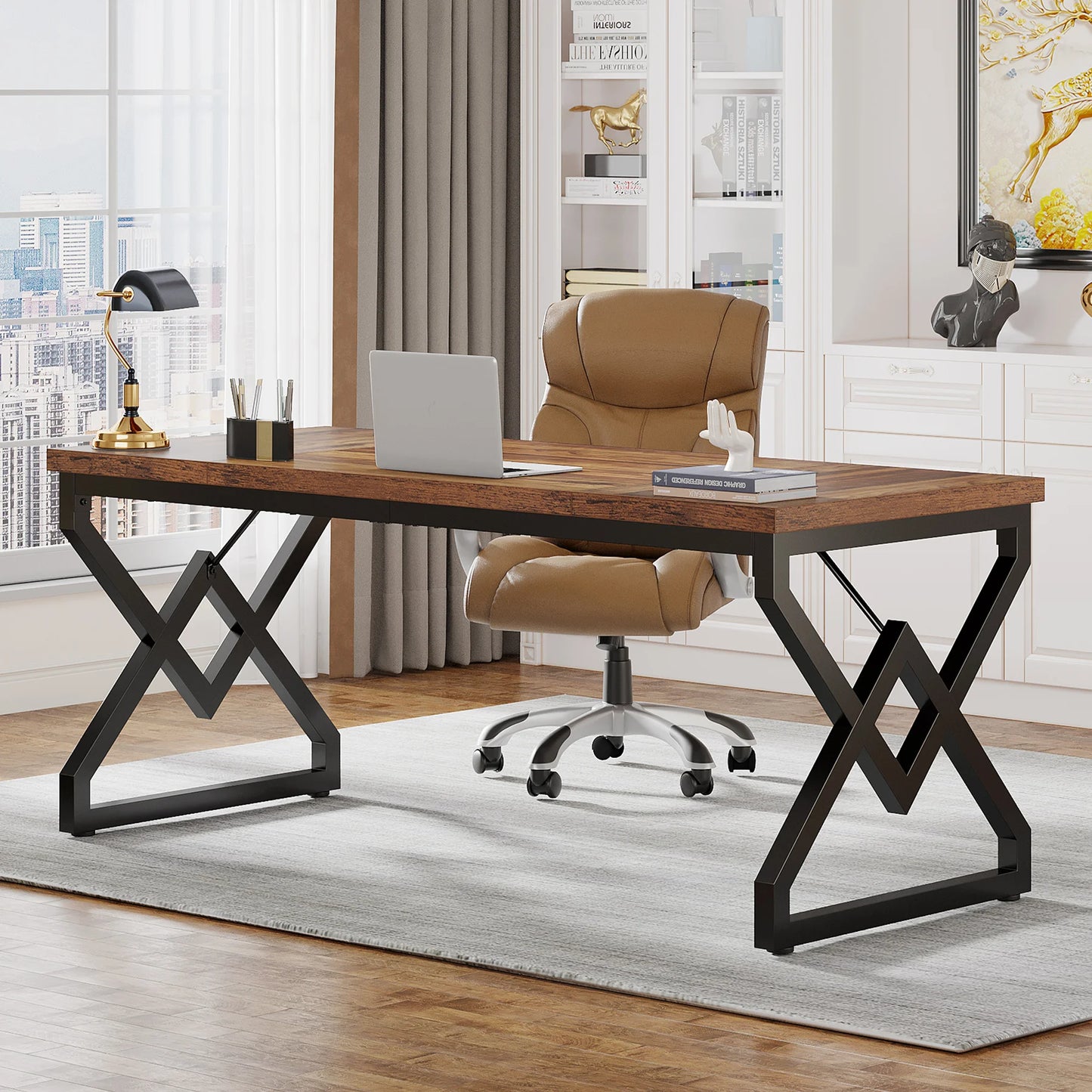 Bureau – Bureau Ruim – Werktafel – Schrijftafel – Stevig Hout – 160 Cm Lengte – Vintage Design - QUORE