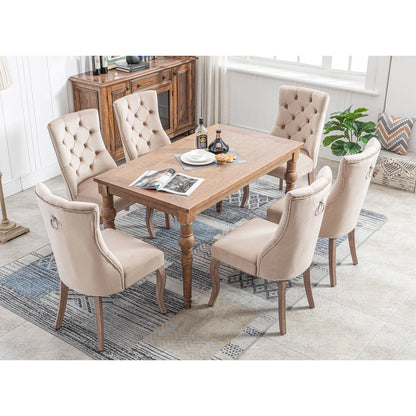 Eetkamerstoel – Fluwelen Stoel – Comfortabele Stoel – Hoge Rugleuning – Massief Rubberhout – Draagvermogen 150 Kg – Zachte Schuimlaag - 6 Stuks - Beige
