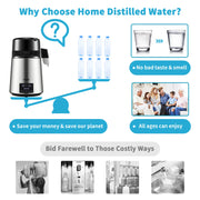 Water Filter - Water Distiller - Water Filter Survival - Water Distiller - Water Purifier - 1L/H Distillation Speed ​​- Touch Screen - 4L - Silver