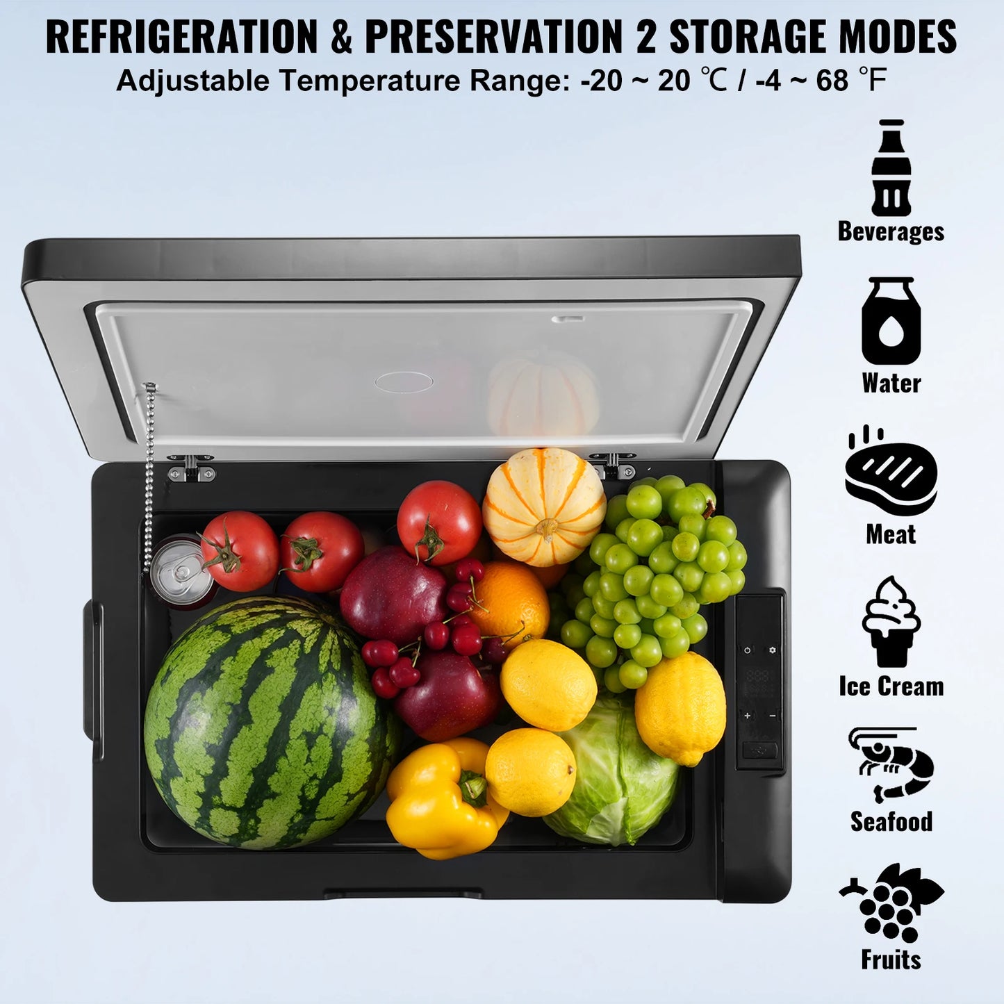 VEVOR Car Refrigerator 12Volt 70L Single -4℉-68℉ Adjustable Range 12/24V DC and 100-240V AC Compressor for Outdoor Camping RV