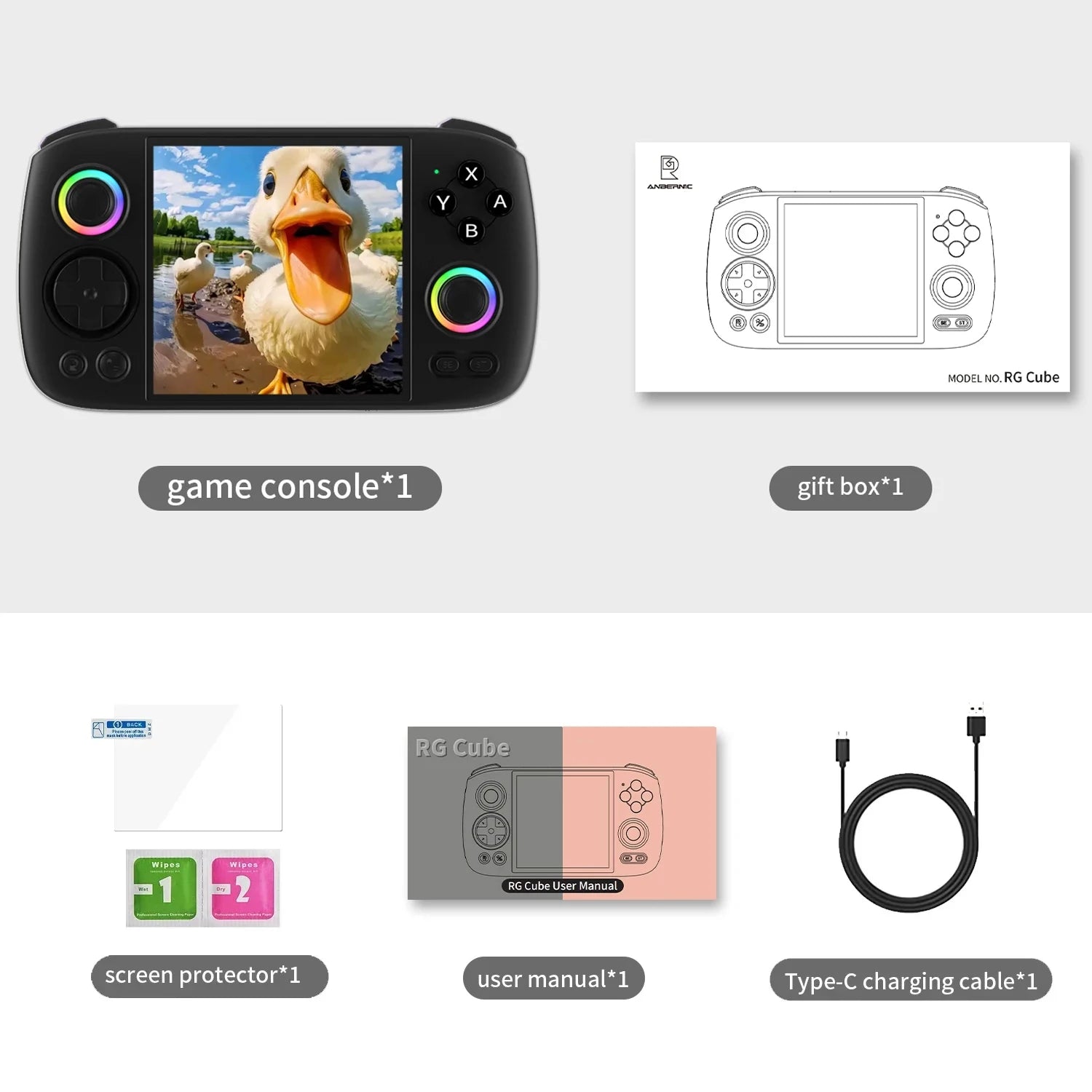 ANBERNIC RG Cube Retro Handheld Game Console 64bit Android 13 Unisoc T820 3.95 Inch IPS Screen Hall Joystick RGB lighting effect - QUORE